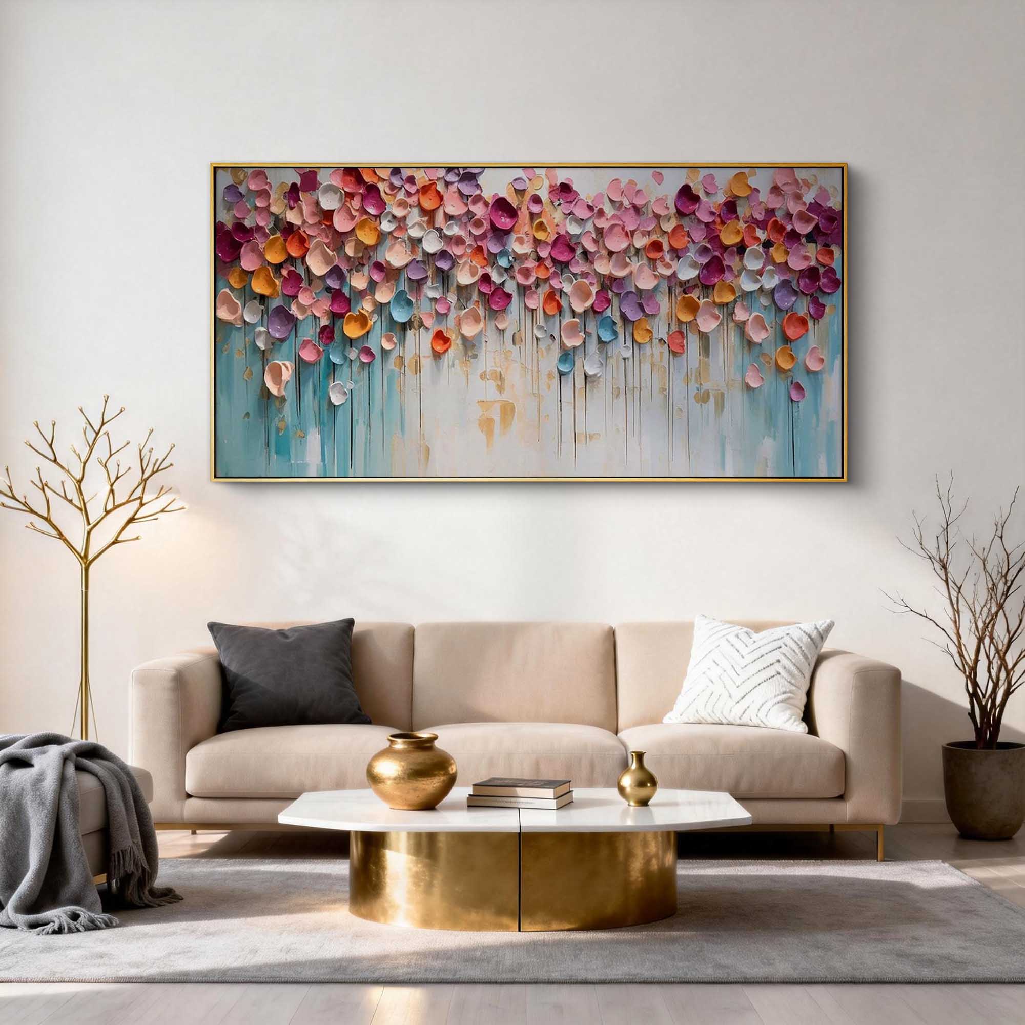 "Secret Floral Realm" – 100% Hand-Painted Heavy Texture Abstract Oil Painting | Modern Nordic Style Large Wall Art for Living Room#PT 375