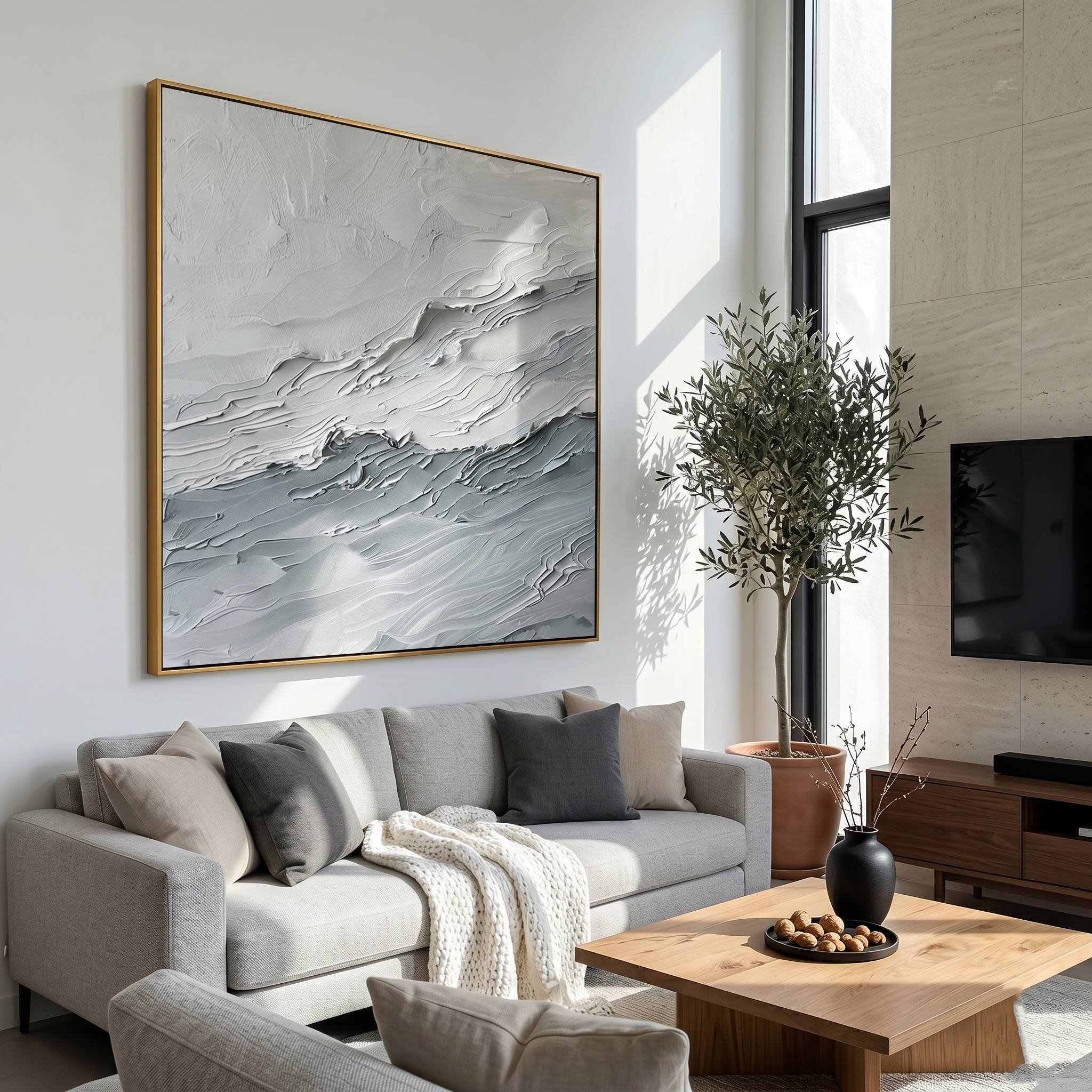 "The Stratum Breath" – Ultra-Heavy Impasto Abstract Relief | Hand-Sculpted 3D White & Gray Painting | High-End Minimalist Wall Art #PT536