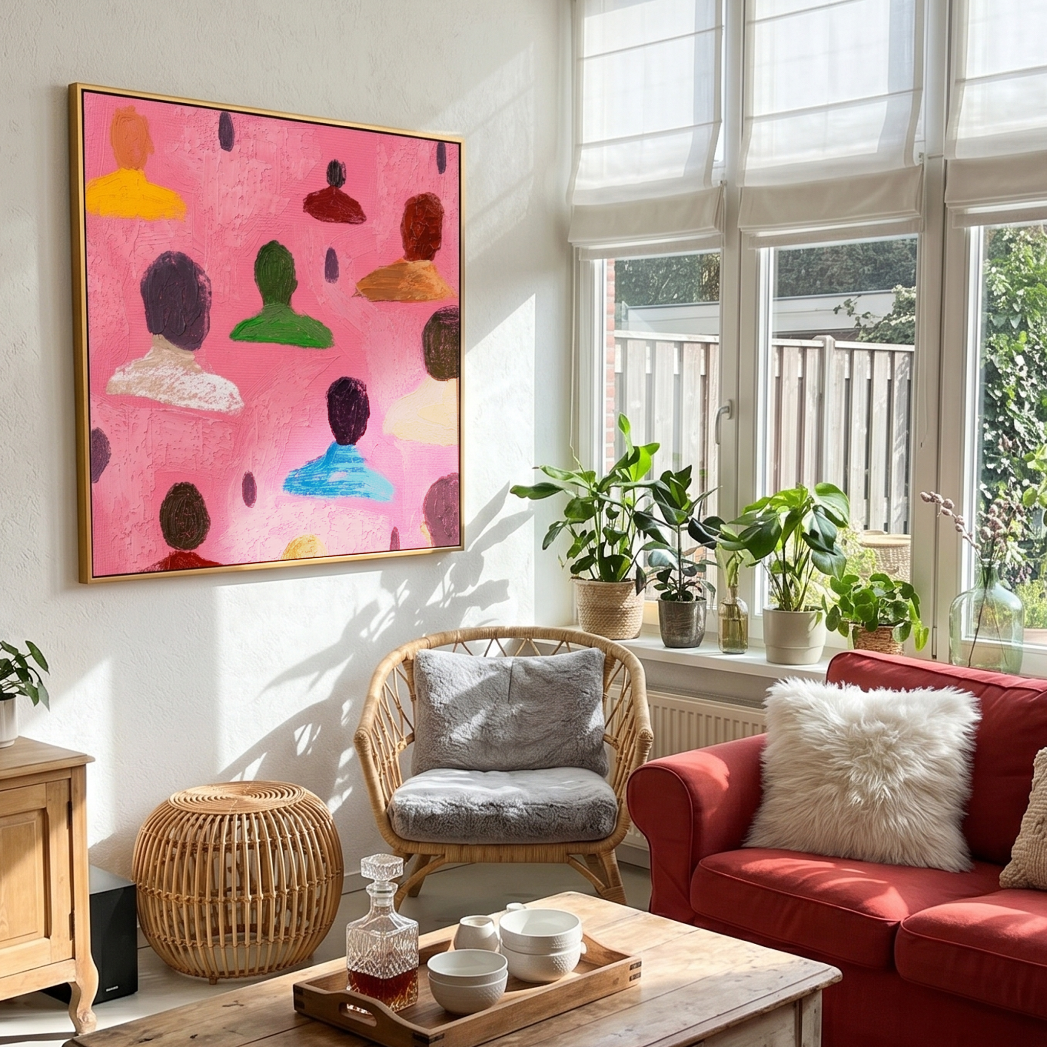 "The Pink Assembly" – Modern Pop Art Silhouette | Bold Dopamine Style Bubblegum Pink Wall Art #PE494