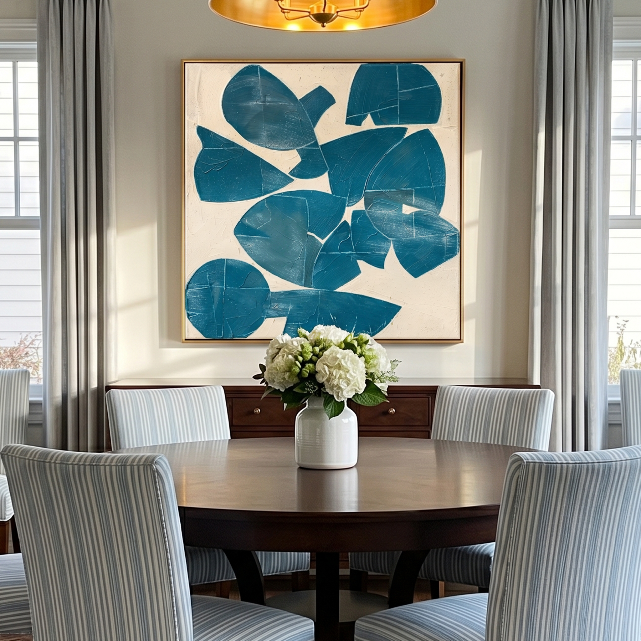 "Deep Blue Narrative" – Mid-Century Modern Geometric Collage | Minimalist Prussian Blue Textured Statement Art #AB1021