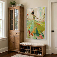 "Sand Poised Presence" is a 100% hand-painted figurative artwork created with professional oil and acrylic paints on high-quality canvas. Its beige & green palette and visible textured strokes give every piece authentic handmade variation and tactile depth.