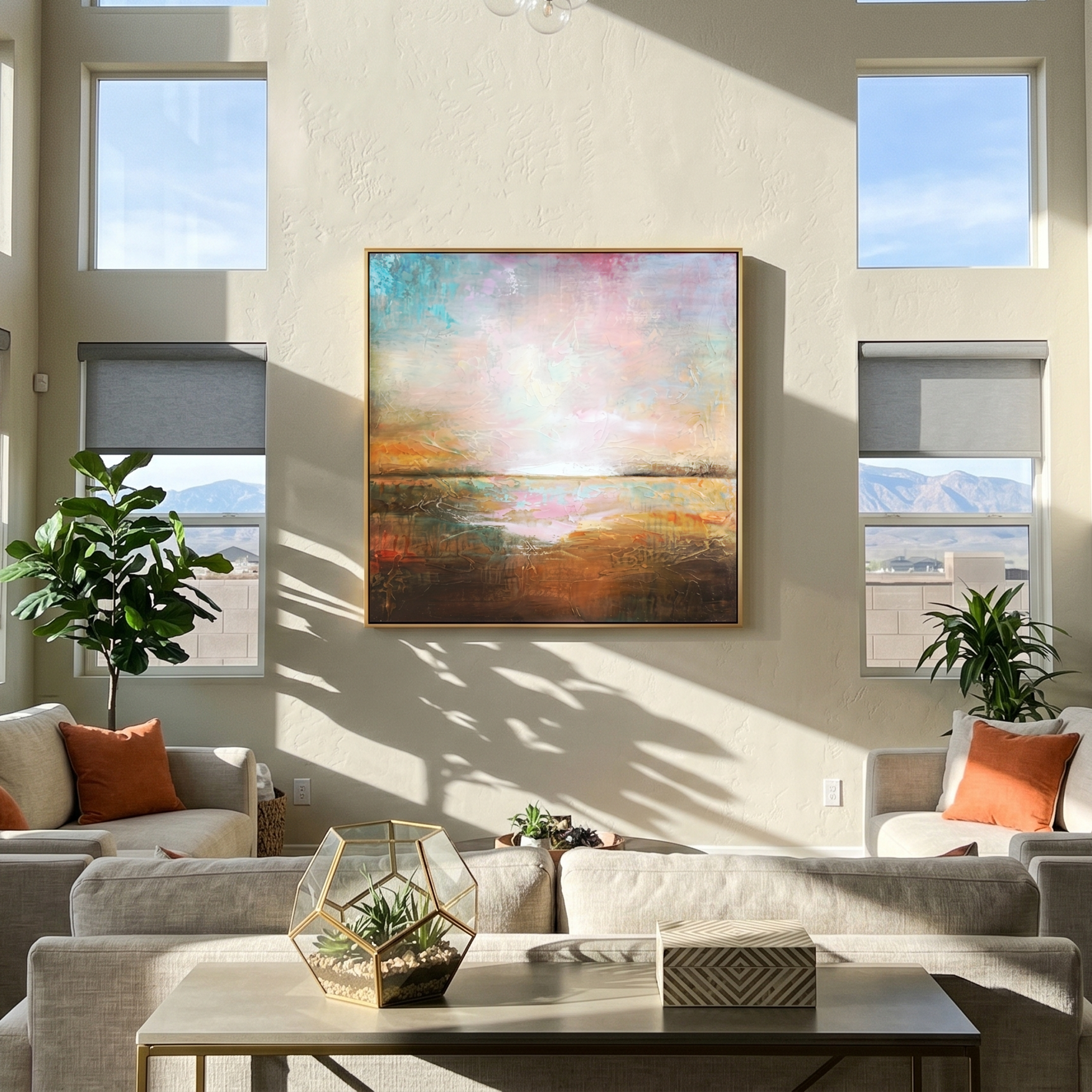 "Vivid Horizon" – Modern Ethereal Impressionist Abstract | Dreamy Pastel & Earth Tone Statement Wall Art #AB1020