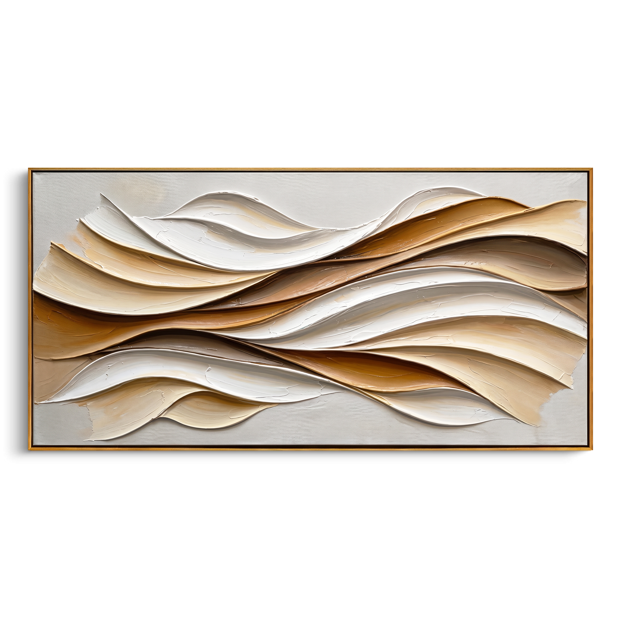 "Warm Current Flow" – Modern Textured Abstract Canvas | Earthy Beige & Gold 3D Wave Artwork | Luxury Living Room Wall Decor #PT 549