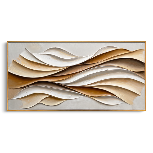 "Warm Current Flow" – Modern Textured Abstract Canvas | Earthy Beige & Gold 3D Wave Artwork | Luxury Living Room Wall Decor #PT 549