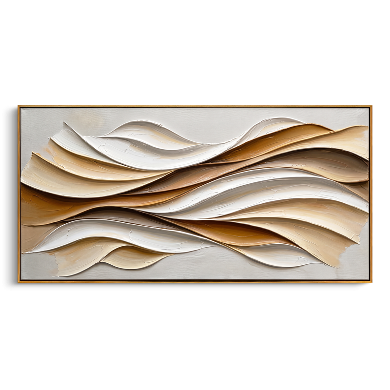 "Warm Current Flow" – Modern Textured Abstract Canvas | Earthy Beige & Gold 3D Wave Artwork | Luxury Living Room Wall Decor #PT 549