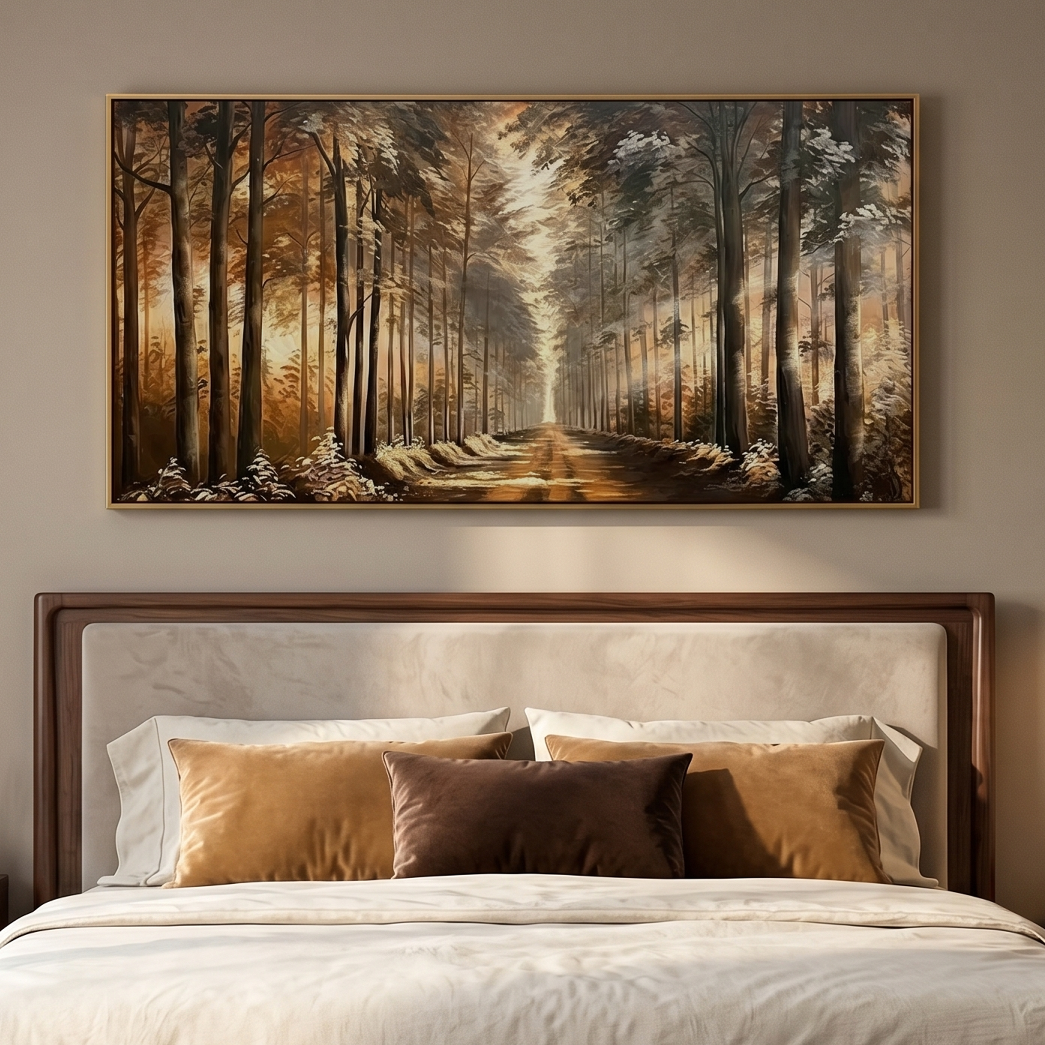"The Golden Passage" – Realistic Forest Sunlight Oil Painting | Immersive Deep Perspective Woodland Art | High-End Amber & Umber Wall Decor #LC153