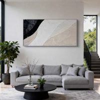 "Sand Calm Geometry" is a 100% hand-painted minimalist abstract created with professional oil and acrylic paints on high-quality canvas. Its beige & black palette and visible textured strokes give every piece authentic handmade variation and tactile depth.