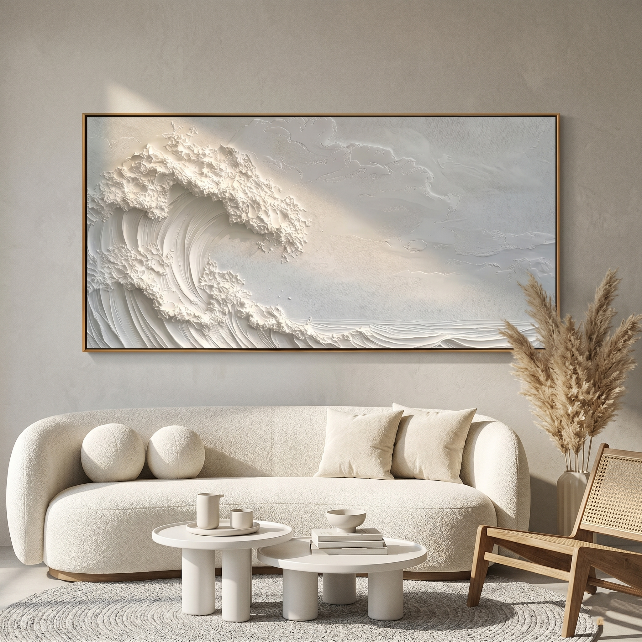 "The Alabaster Tide" – Minimalist White-on-White Relief | 3D Hand-Sculpted Heavy Impasto Wave Painting | Luxury Modern Horizontal Wall Art#PT 540