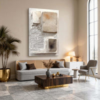 "Ivory Plaster Calm" - Minimal Wabi-Sabi Textured Art | Beige White Canvas Painting | Luxury Vertical Wall Art #WS 042