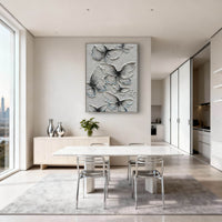 "Midnight Muted Space" is a 100% hand-painted minimalist abstract created with professional oil and acrylic paints on high-quality canvas. Its black & white palette and visible textured strokes give every piece authentic handmade variation and tactile depth.