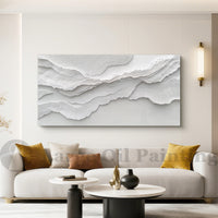 "Ivory Sea Breeze" is a 100% hand-painted seascape created with professional oil and acrylic paints on high-quality canvas. Its white palette and visible textured strokes give every piece authentic handmade variation and tactile depth.