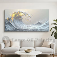 "Golden Harbor Tide" is a 100% hand-painted seascape created with professional oil and acrylic paints on high-quality canvas. Its gold & grey palette and visible textured strokes give every piece authentic handmade variation and tactile depth.