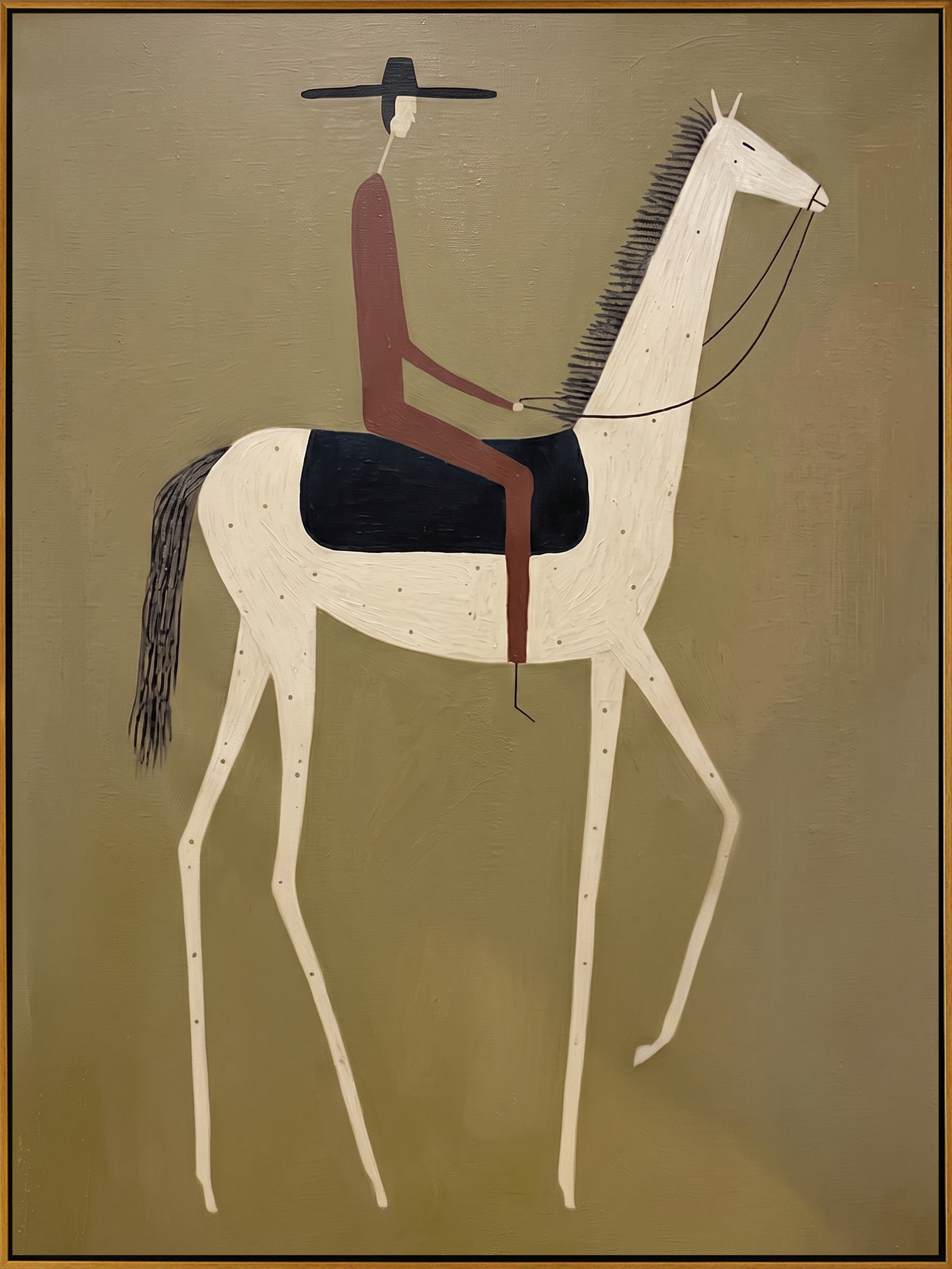 "Minimal Wandering Cowboy" – Modern Heavy Impasto Western Figurative | 3D Olive Sage & Russet Brown Palette Knife Painting | Luxury Vertical Wall Art #AB 508