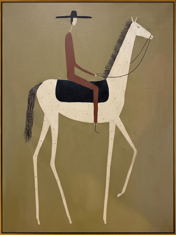 "Minimal Wandering Cowboy" – Modern Heavy Impasto Western Figurative | 3D Olive Sage & Russet Brown Palette Knife Painting | Luxury Vertical Wall Art #AB 508