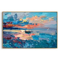 "Harbor Afterglow" - Modern Heavy Impasto Seascape | Turquoise Blue & Sunset Pink Sailboat Oil Painting | Luxury Horizontal Wall Art #PT 591