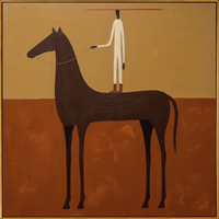 "Minimalist Equine Handler" – Modern Heavy Impasto Abstract Western Figurative | 3D Ochre & Umber Brown Palette Knife Painting | Luxury Square Wall Art #AB 517
