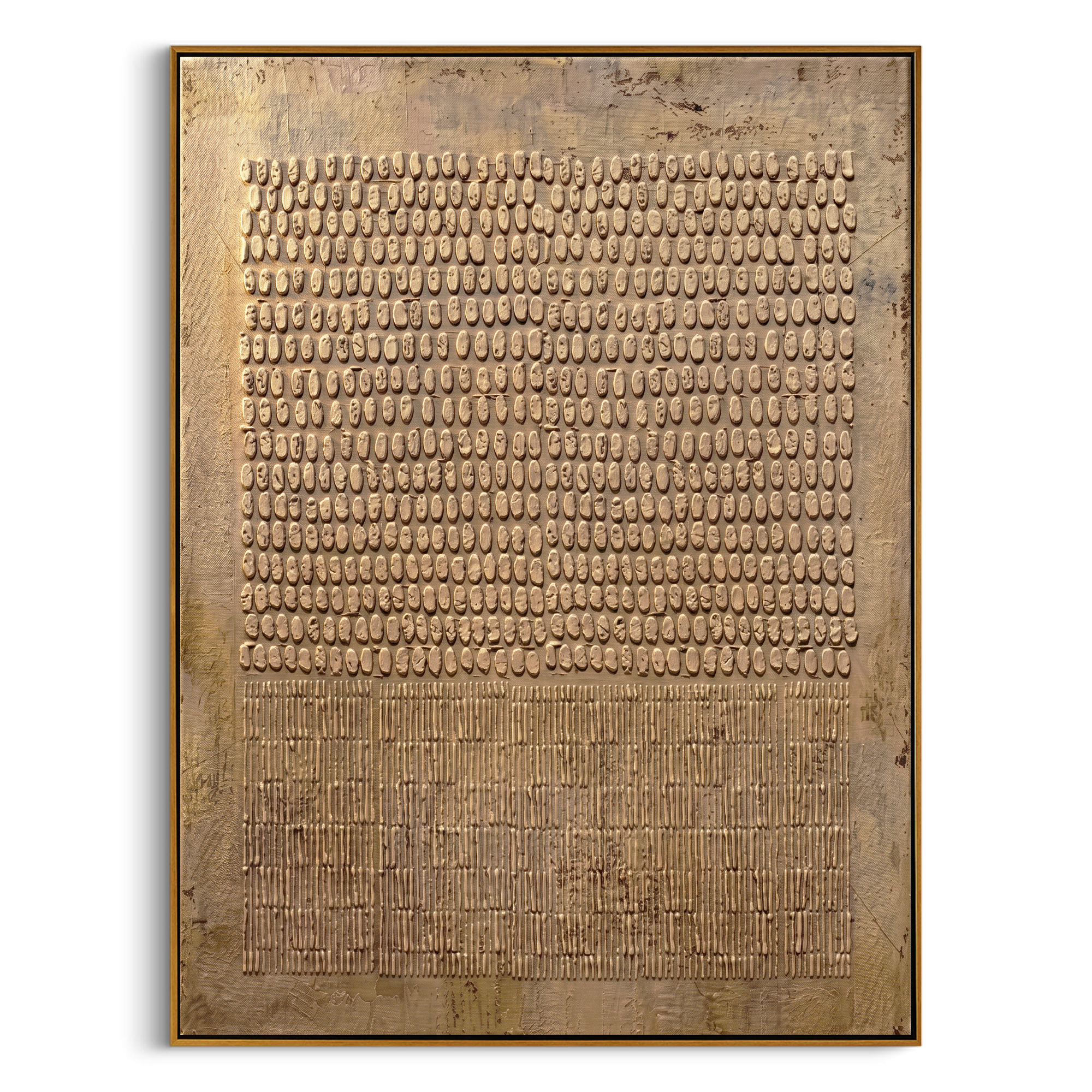 "Tactile Rhythm in Metallic Earth Tones" – Minimalist Textured Abstract Artwork | Warm Gold Impasto Wall Decor | Contemporary Vertical Statement Piece #WS 256