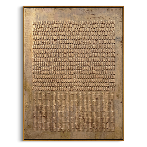 "Tactile Rhythm in Metallic Earth Tones" – Minimalist Textured Abstract Artwork | Warm Gold Impasto Wall Decor | Contemporary Vertical Statement Piece #WS 256
