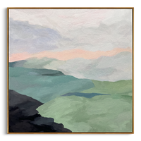 "Misty Pastel Mountain Ridges" – Modern Heavy Impasto Minimalist Landscape | 3D Sage Green & Blush Dusk Palette Knife Painting | Luxury Square Wall Art #PT 569