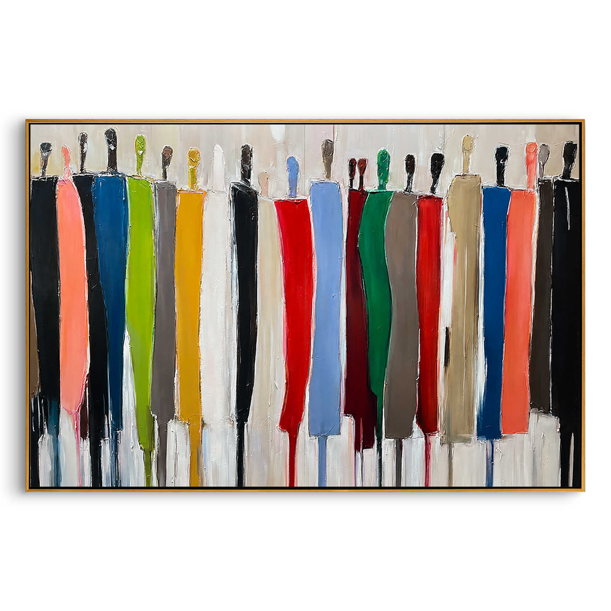 "Vibrant Abstract Crowd Silhouettes" – Modern Heavy Impasto Figurative Abstract | 3D Multicolor Palette Knife Painting | Luxury Horizontal Wall Art #PT 642