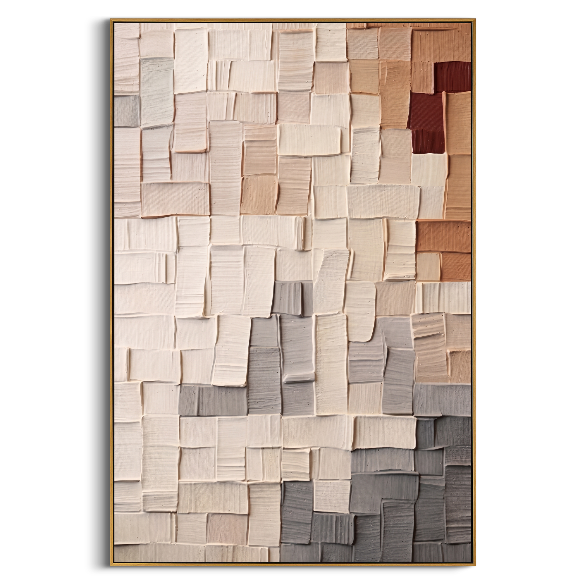 "Gradient Woven Clay Tile Relief" – Modern Heavy Impasto Geometric Minimal Abstract | 3D Warm Taupe & Ash Grey Palette Knife Painting | Luxury Vertical Wall Art #PT 575