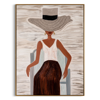 Sunhat Serenity" – Expressive Impasto Figurative Artwork | Tactile Neutral Tone Woman in Chair Art | Luxury Minimalist Statement Wall Art #PE 502