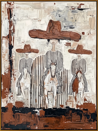 "Three Riders" – Modern Heavy Impasto Western Art | 3D Rust & Ivory Palette Knife Painting | Luxury Vertical Wall Art #PE 509