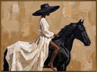 "Elegant Noir Equestrienne" – Modern Heavy Impasto Contemporary Figurative | 3D Warm Sand & Jet Black Palette Knife Painting | Luxury Horizontal Wall Art #PT 562