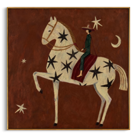 "Starry Midnight Cowboy Steed" – Modern Heavy Impasto Primitive Western Figurative | 3D Rust Umber & Soft Ivory Palette Knife Painting | Luxury Square Wall Art #AB 523