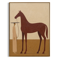 "Calm Equine Keeper" – Modern Heavy Impasto Minimal Western Figurative | 3D Warm Russet & Sand Beige Palette Knife Painting | Luxury Vertical Wall Art #AB 514