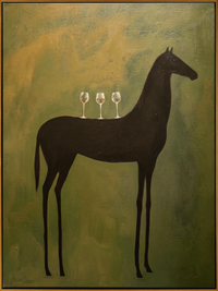 "The Horse’s Toast" – Modern Heavy Impasto Abstract Figurative Art | 3D Olive & Noir Palette Knife Painting | Luxury Vertical Wall Art #AN 150