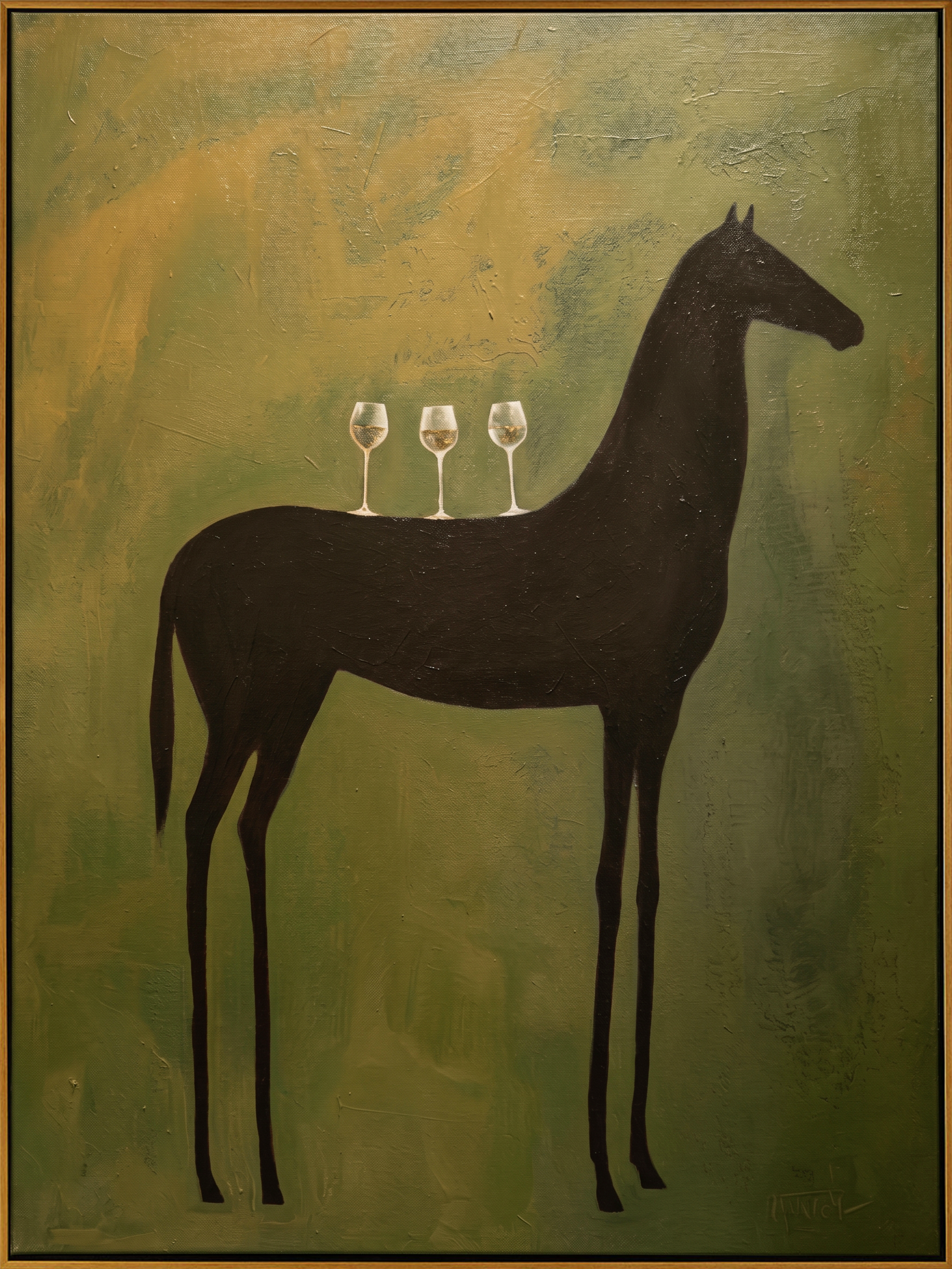 "The Horse’s Toast" – Modern Heavy Impasto Abstract Figurative Art | 3D Olive & Noir Palette Knife Painting | Luxury Vertical Wall Art #AN 150