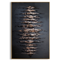"Gilded Midnight Tide" - Modern Heavy Impasto Abstract Relief | 3D Matte Black & Metallic Gold Palette Knife Painting | Luxury Vertical Wall Art #WS 260