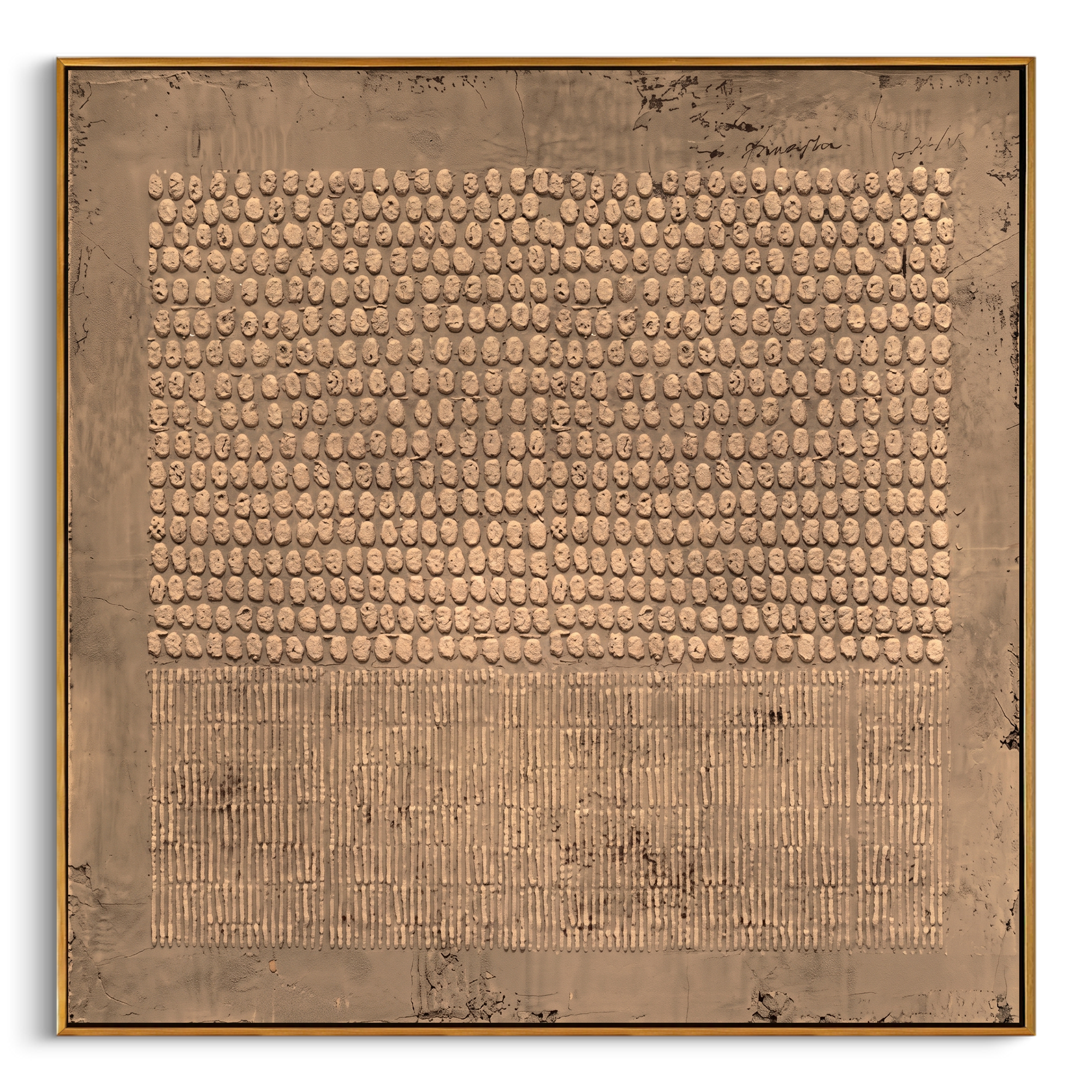 "Dots & Lines Neutral Relief" – Modern Heavy Impasto Abstract Art | 3D Taupe & Beige Textured Palette Knife Painting | Luxury Square Wall Art #WS 245