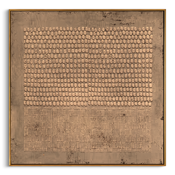 "Dots & Lines Neutral Relief" – Modern Heavy Impasto Abstract Art | 3D Taupe & Beige Textured Palette Knife Painting | Luxury Square Wall Art #WS 245