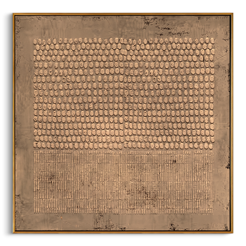 "Dots & Lines Neutral Relief" – Modern Heavy Impasto Abstract Art | 3D Taupe & Beige Textured Palette Knife Painting | Luxury Square Wall Art #WS 245