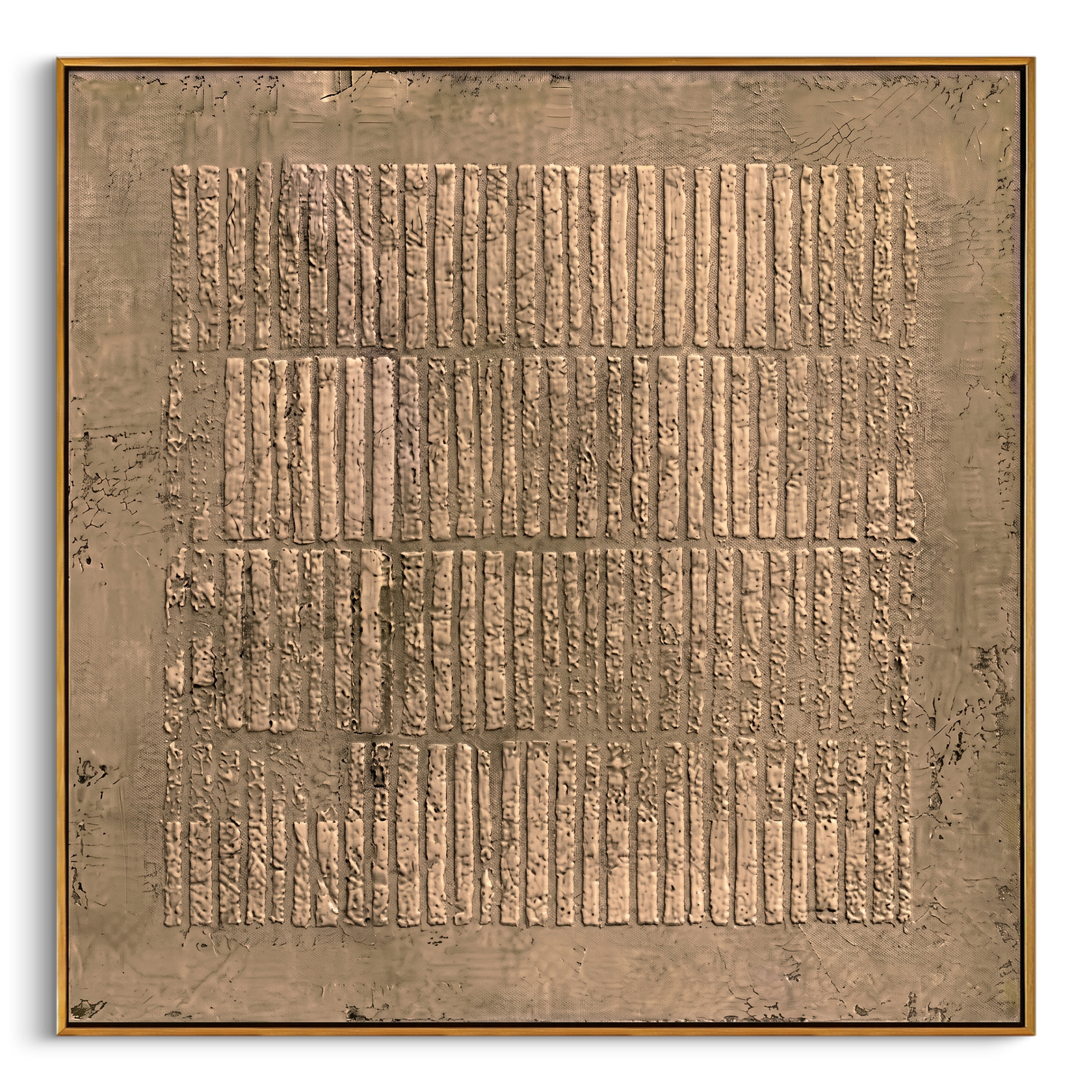 "Neutral Textured Grid" – Modern Heavy Impasto Abstract Art | 3D Taupe & Beige Palette Knife Painting | Luxury Square Wall Art #WS 243