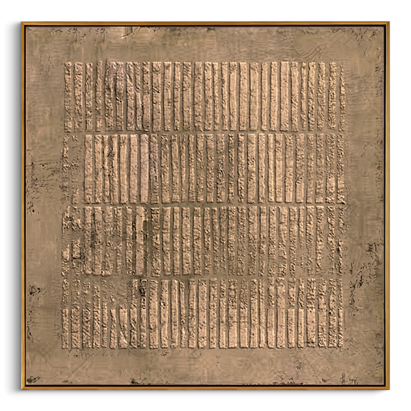 "Neutral Textured Grid" – Modern Heavy Impasto Abstract Art | 3D Taupe & Beige Palette Knife Painting | Luxury Square Wall Art #WS 243
