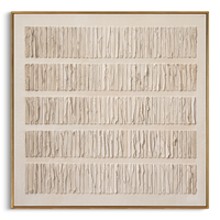 "Linear Neutral Textured Strata" – Modern Heavy Impasto Minimal Abstract Relief | 3D Warm Ivory & Beige Clay Palette Knife Painting | Luxury Square Wall Art #WS 258