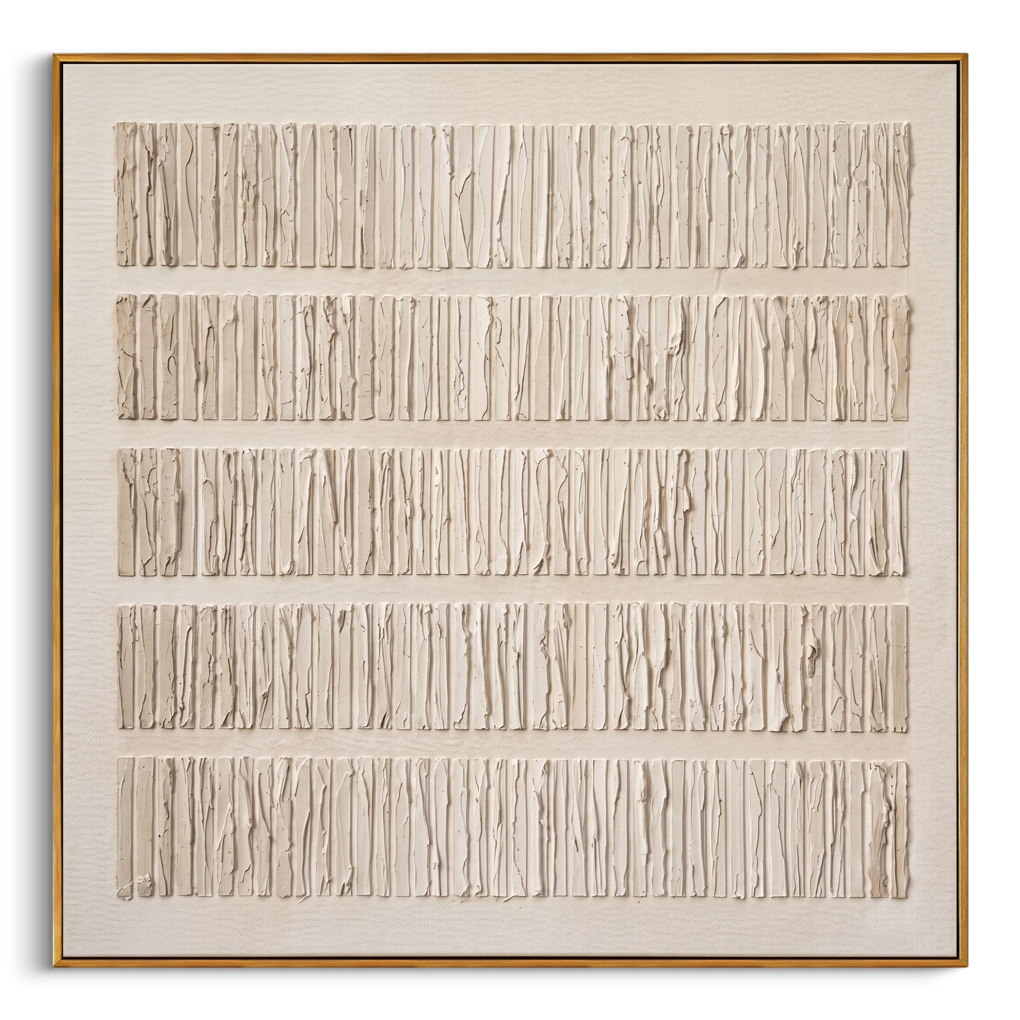 "Linear Neutral Textured Strata" – Modern Heavy Impasto Minimal Abstract Relief | 3D Warm Ivory & Beige Clay Palette Knife Painting | Luxury Square Wall Art #WS 258
