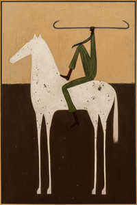 "Minimalist Speckled Steed Rider" – Modern Heavy Impasto Figurative Art | 3D Ochre & Forest Green Palette Knife Painting | Luxury Vertical Wall Art #AB 505