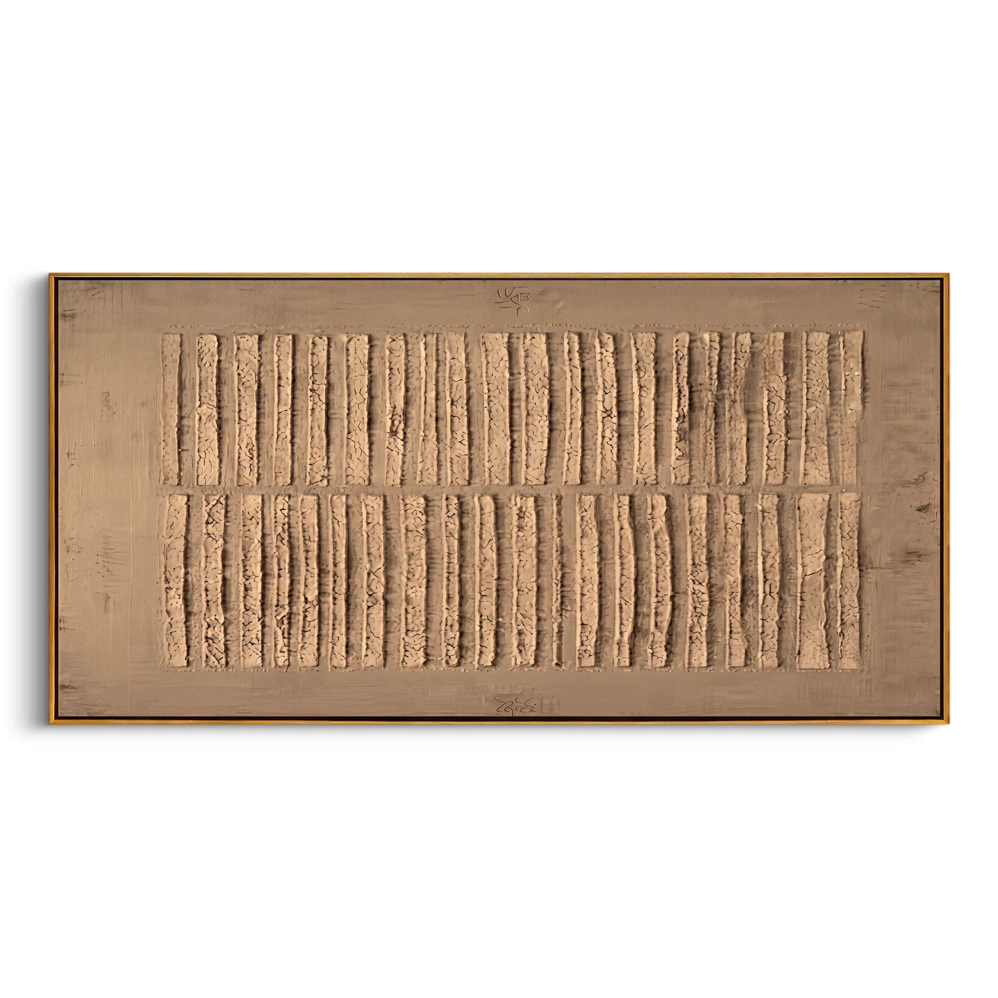 "Tactile Linear Rhythm" – Modern Heavy Impasto Abstract Art | 3D Taupe & Beige Palette Knife Painting | Luxury Horizontal Wall Art #WS 250