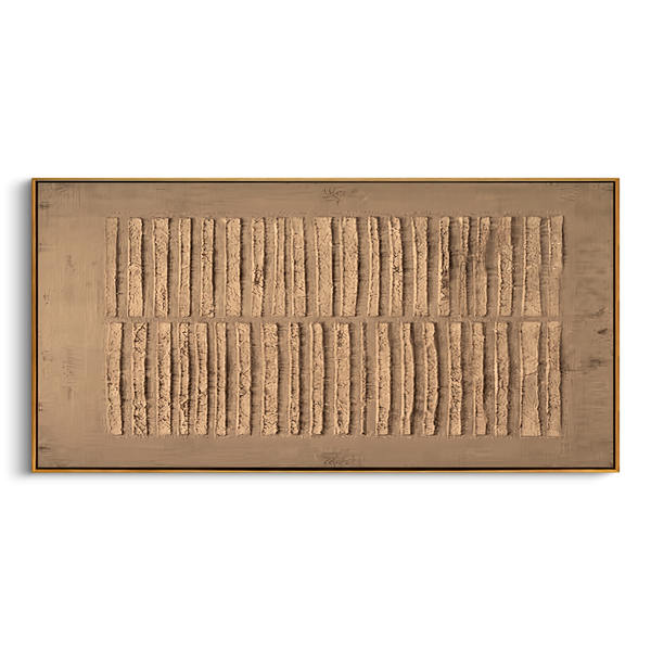 "Tactile Linear Rhythm" – Modern Heavy Impasto Abstract Art | 3D Taupe & Beige Palette Knife Painting | Luxury Horizontal Wall Art #WS 250
