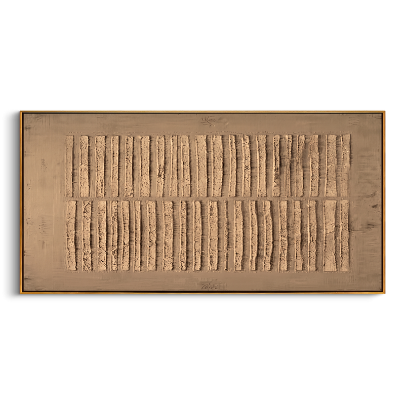 "Tactile Linear Rhythm" – Modern Heavy Impasto Abstract Art | 3D Taupe & Beige Palette Knife Painting | Luxury Horizontal Wall Art #WS 250