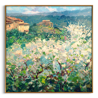 "Tuscan Spring Blossom Hamlet" - Modern Heavy Impasto Impressionist Country Landscape | 3D Soft Ivory Bloom & Forest Sage Palette Knife Painting | Luxury Square Wall Art #PT 584