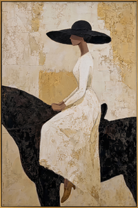 "Equestrian Elegance" – Modern Heavy Impasto Figurative Art | 3D Ivory & Gold Leaf Palette Knife Painting | Luxury Vertical Wall Art #PE 515