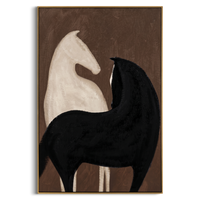 "Dual Yin-Yang Horses Embrace" – Modern Heavy Impasto Minimal Equine Figurative | 3D Cocoa Brown & Cream Ivory Palette Knife Painting | Luxury Vertical Wall Art #AB 527