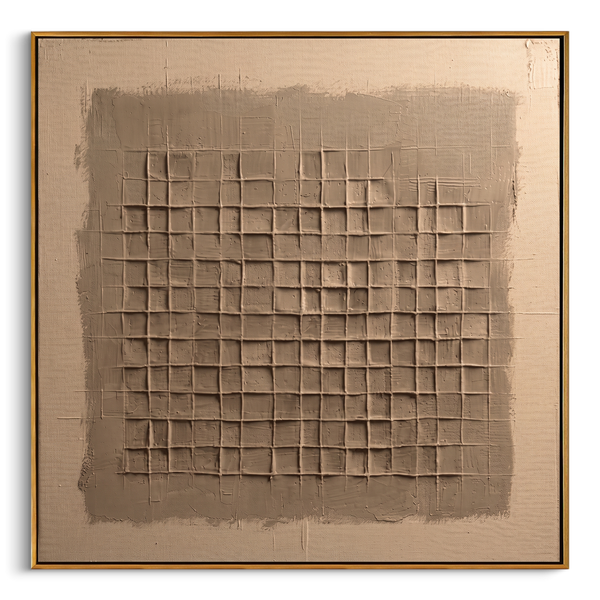 "Earthy Woven Relief" – Expressive Textured Abstract Art | 3D Layered Taupe & Cream Canvas | Luxury Square Wall Art #WS 249