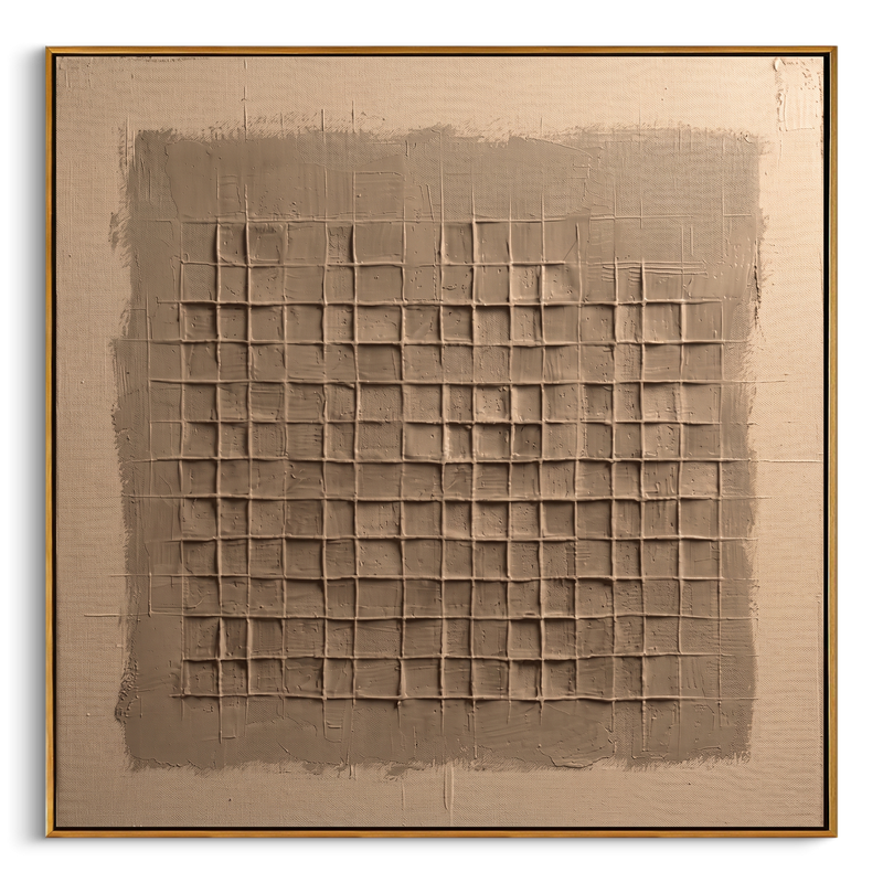 "Earthy Woven Relief" – Expressive Textured Abstract Art | 3D Layered Taupe & Cream Canvas | Luxury Square Wall Art #WS 249