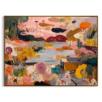 "Blooming River Garden" - Modern Heavy Impasto Abstract Landscape | Colorful Pink & Ochre Palette Knife Painting | Luxury Horizontal Wall Art #PT 594